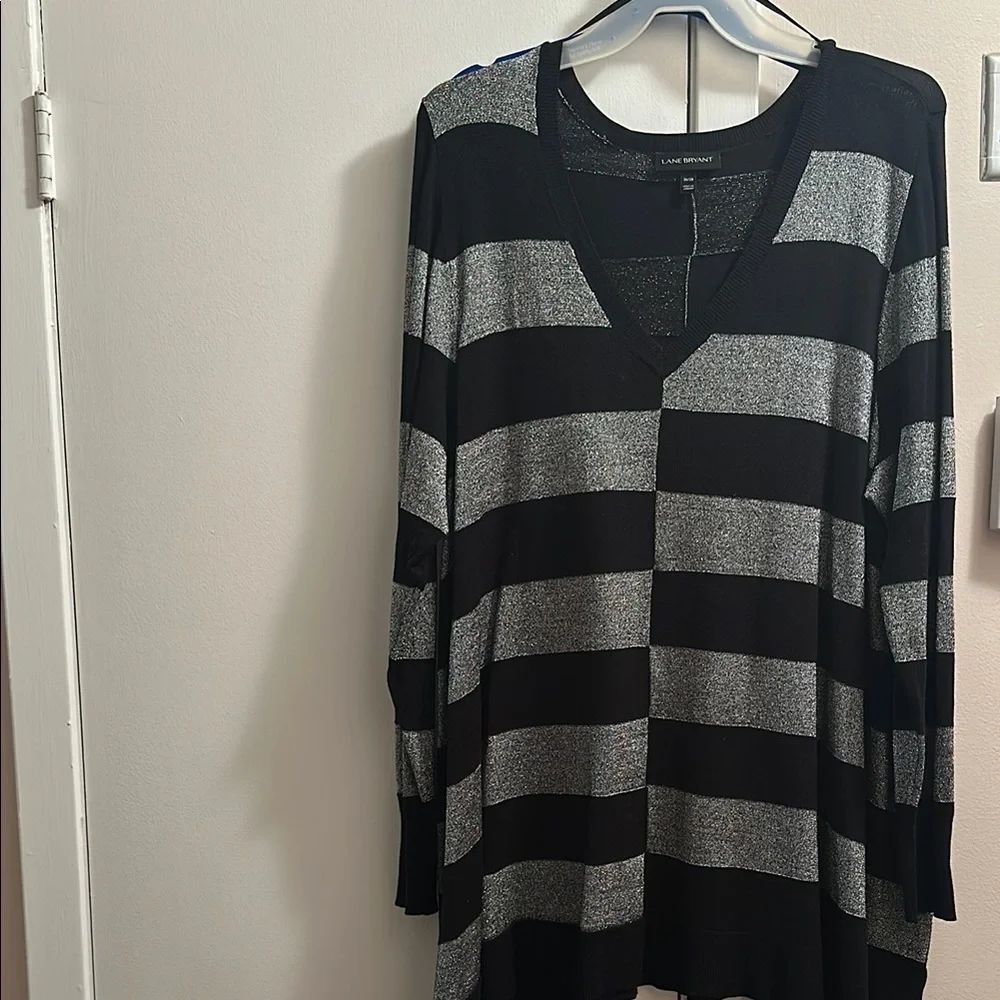 Lane Bryant Black and Silver Checkered Sweater